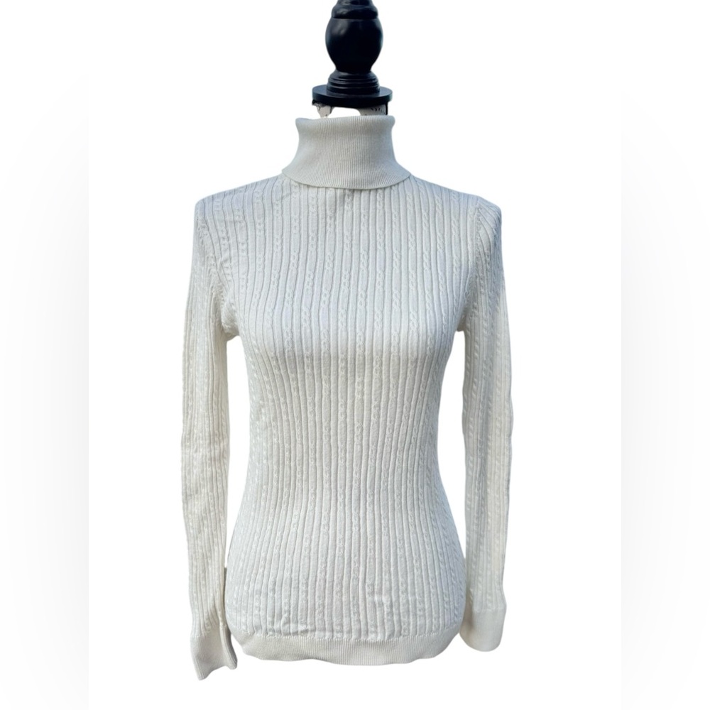 Talbots Cream Cable Knit Turtleneck Sweater Women’s Medium